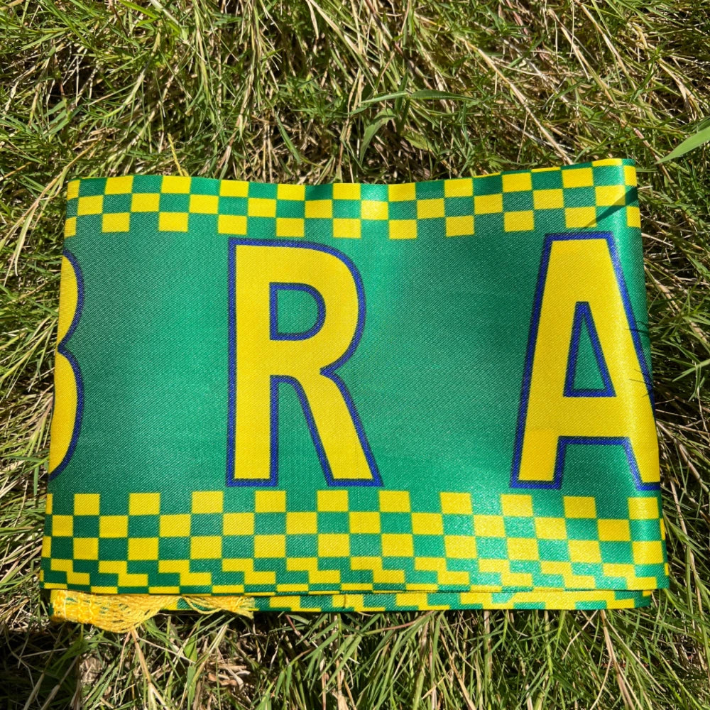 Brazil Scarf 14X130Cm Double Printed Brasil Flag Custom Scarf Football Team Scarf Printing Satin Brazil Banner